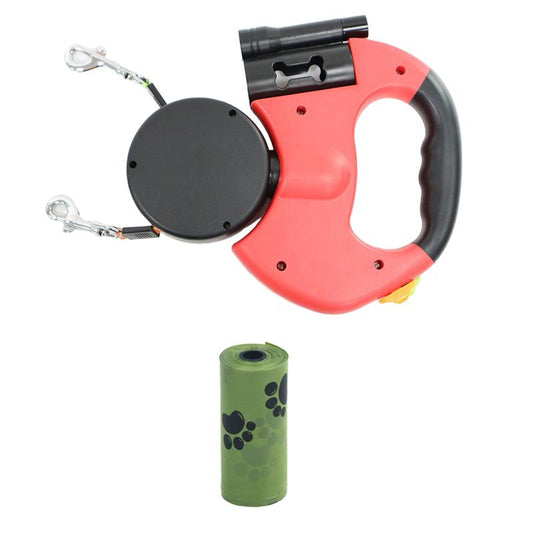 Dual Leash (2 Pieces) Telescopic Leash, Self-Untangling, Support Dog, Support Dogs up to 50 Lbs, 10 Feet Rope Length per Dog, Reflective Leash, Equipped with LED Lights, Waterproof Universal Harness