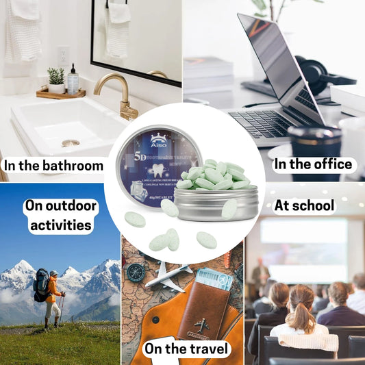 Chewable Travel Toothpaste Tablets – 50 All-in-One Mint Tablets for Fresh Breath & Deep Cleaning