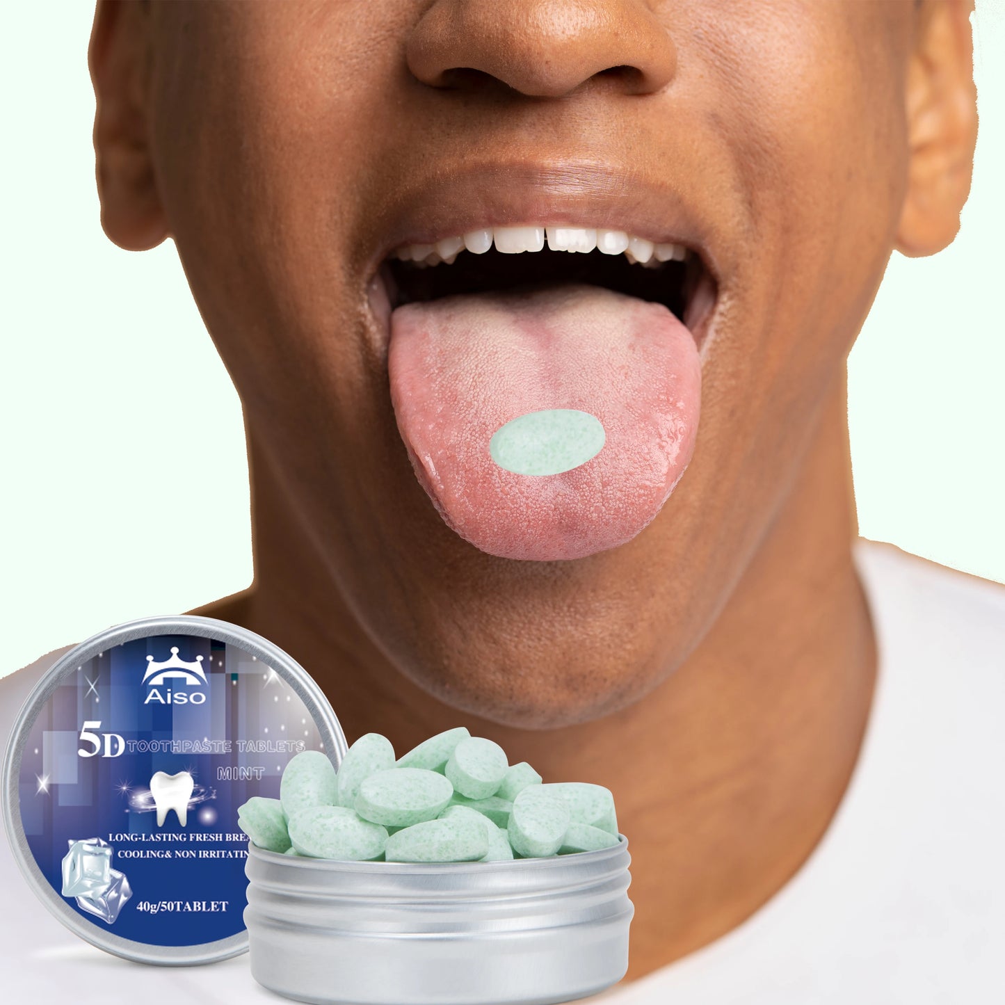 Chewable Travel Toothpaste Tablets – 50 All-in-One Mint Tablets for Fresh Breath & Deep Cleaning