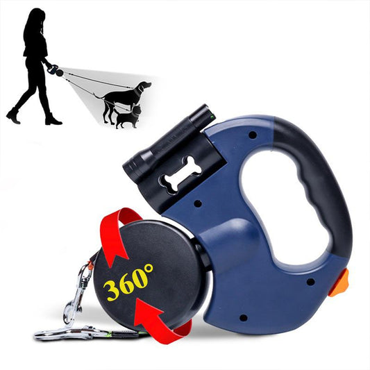 Dual Leash (2 Pieces) Telescopic Leash, Self-Untangling, Support Dog, Support Dogs up to 50 Lbs, 10 Feet Rope Length per Dog, Reflective Leash, Equipped with LED Lights, Waterproof Universal Harness